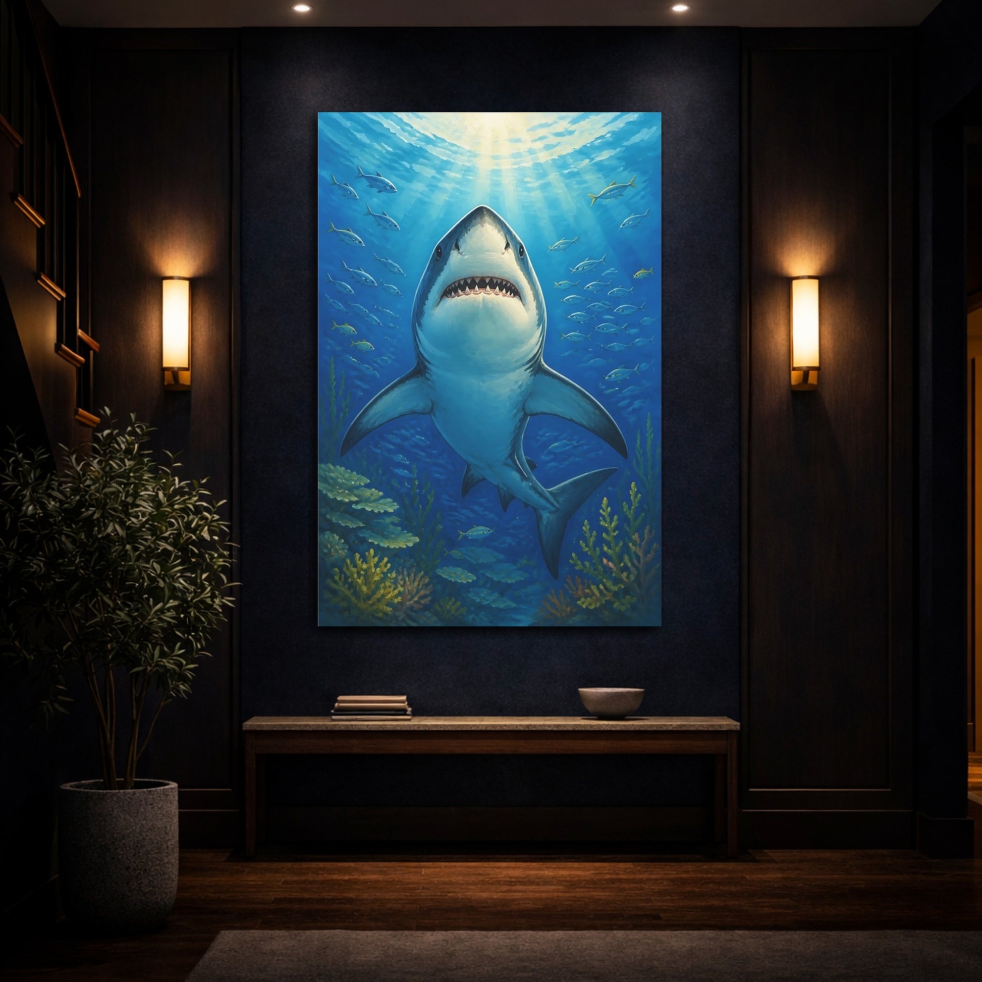 Mockup 4. Shark Animals Portrait shown as canvas print