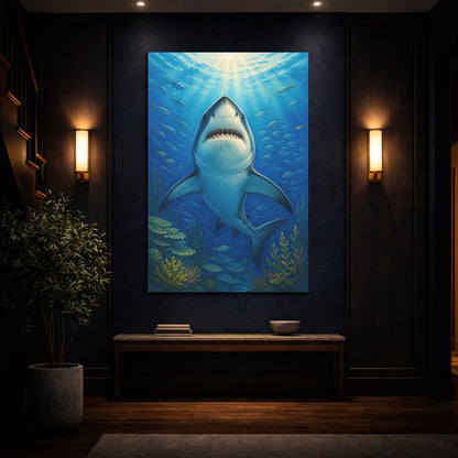 Mockup 4. Shark Animals Portrait shown as canvas print