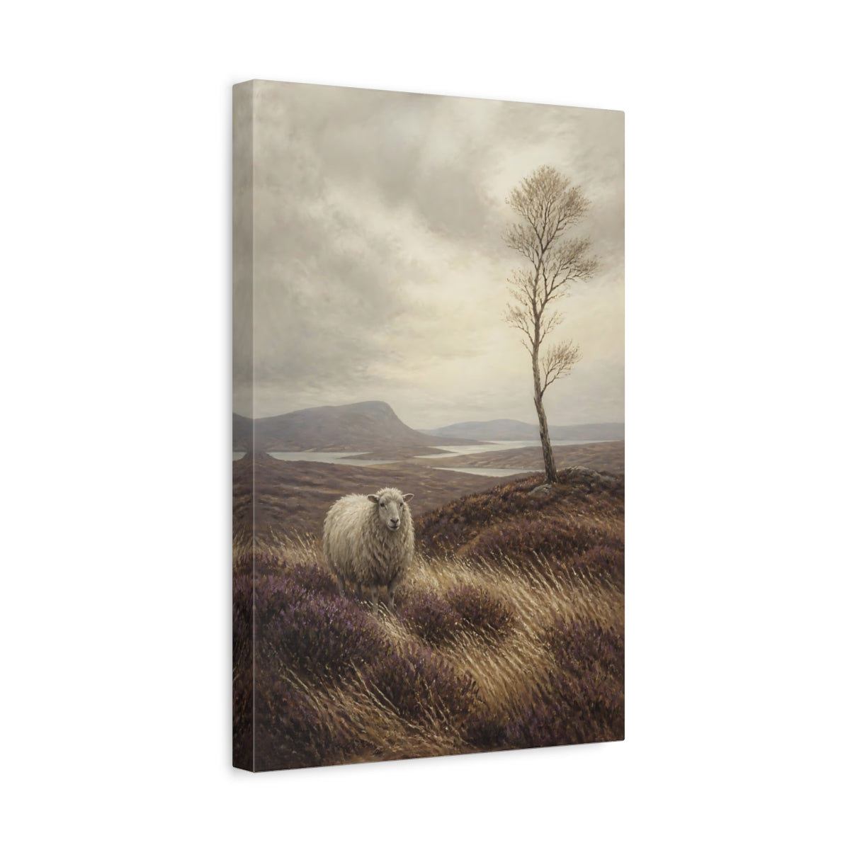 Side Mockup 4. Sheep On Heather Moor shown as canvas print