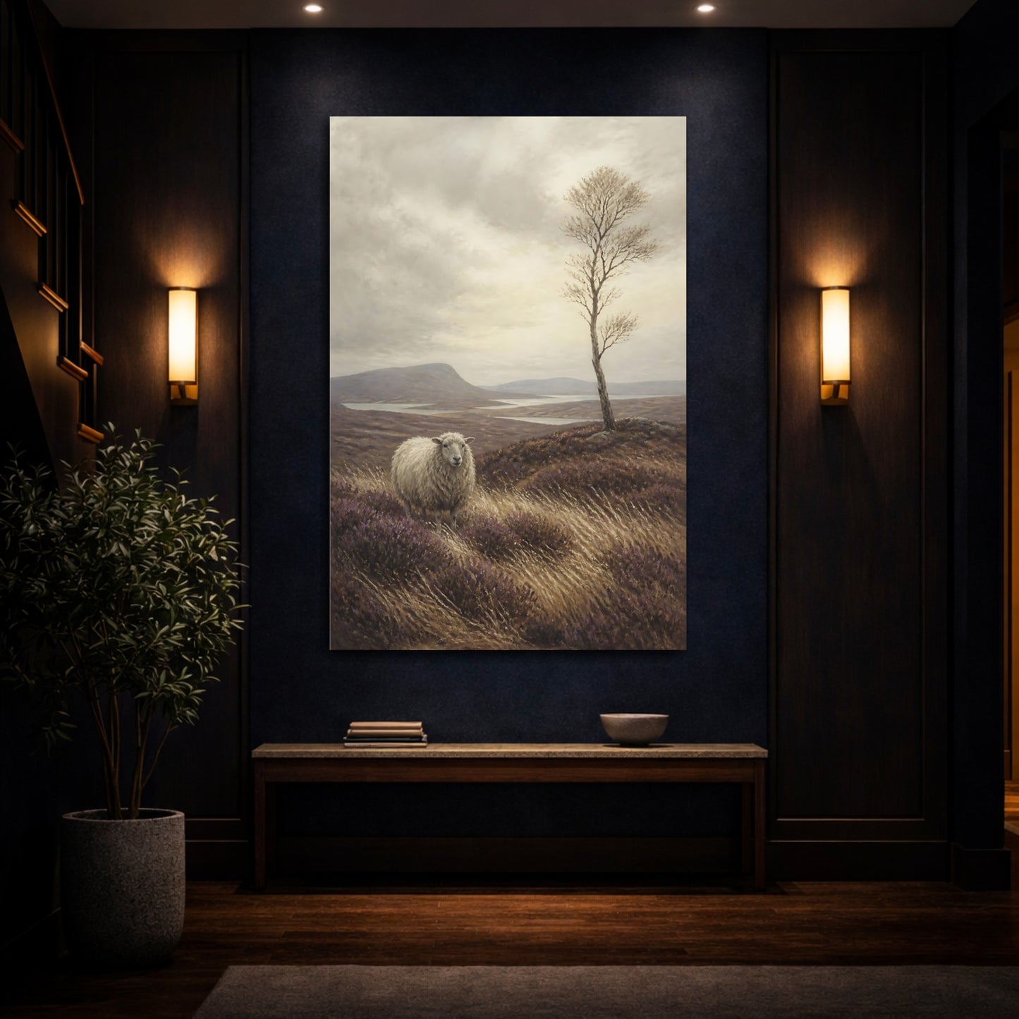 Mockup 4. Sheep On Heather Moor shown as canvas print
