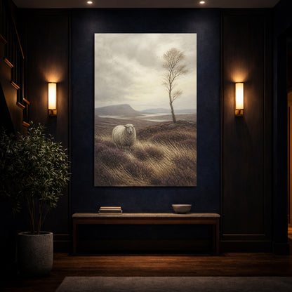 Mockup 4. Sheep On Heather Moor shown as canvas print
