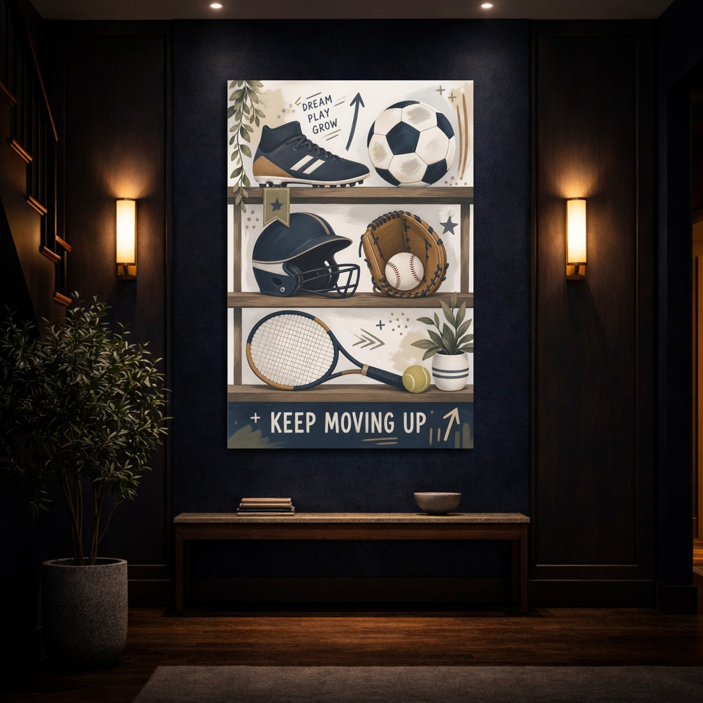 Mockup 4. Shelved Sports Gear shown as canvas print