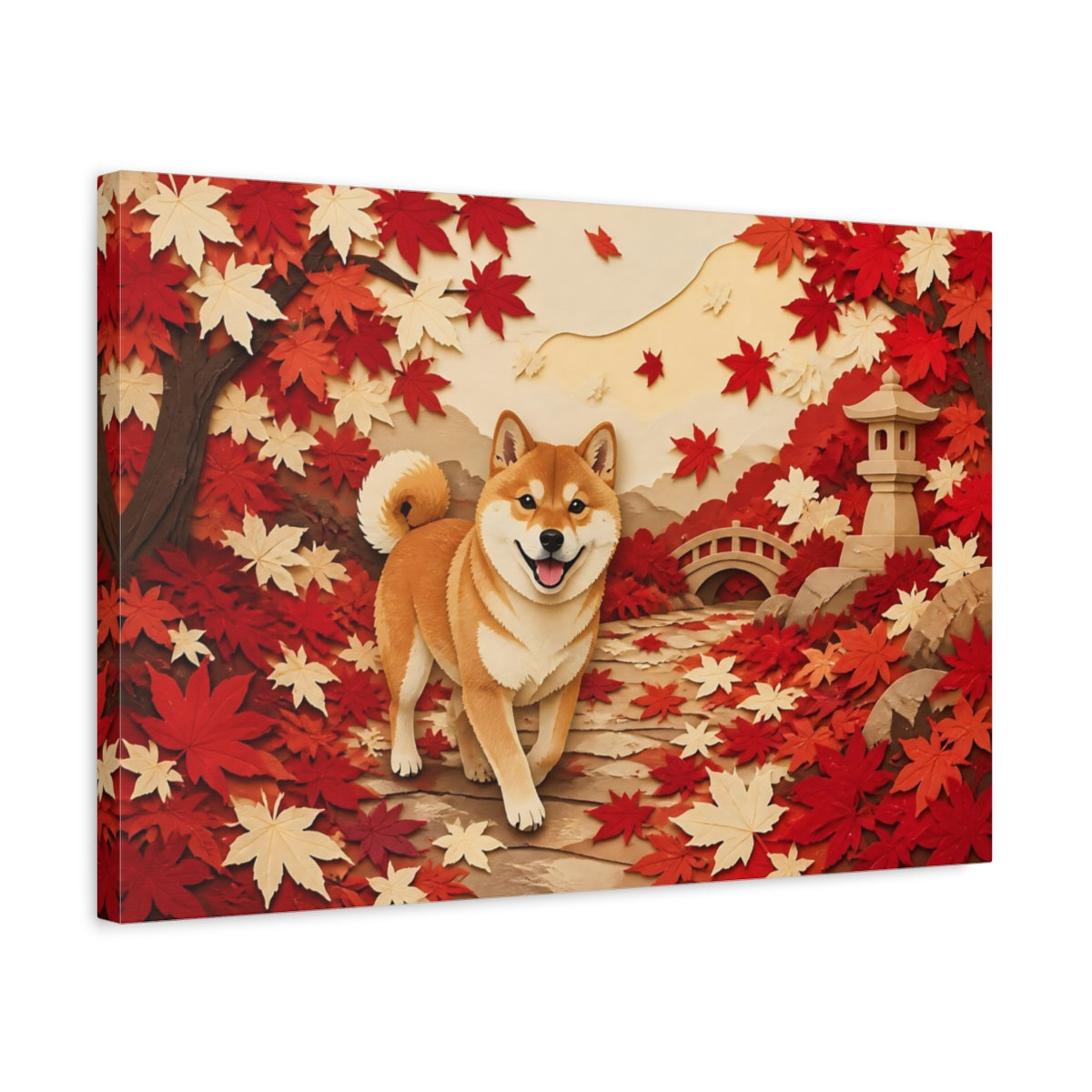 Side Mockup 3. Shiba Inu Pet Portrait shown as canvas print
