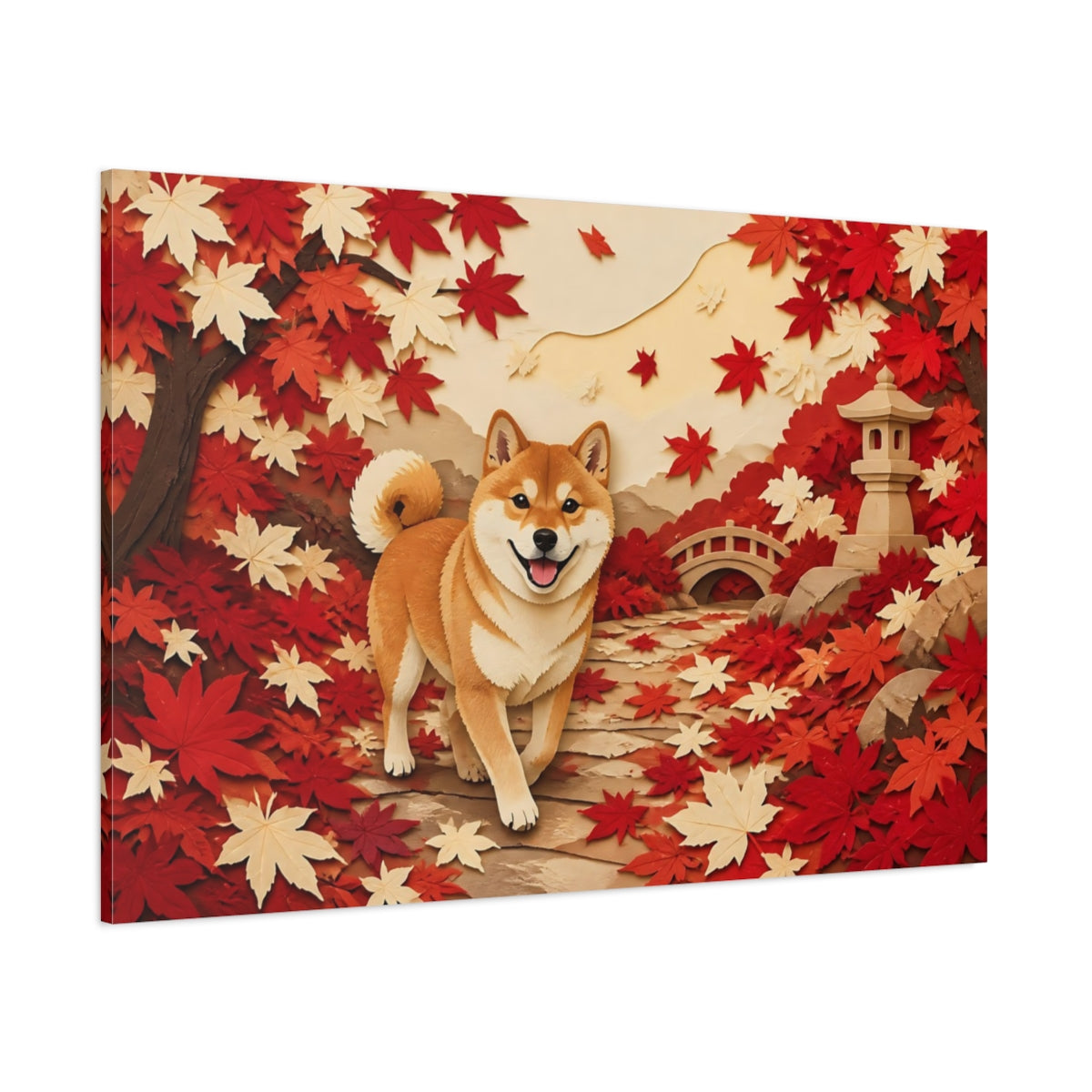 Side Mockup 1. Shiba Inu Pet Portrait shown as canvas print