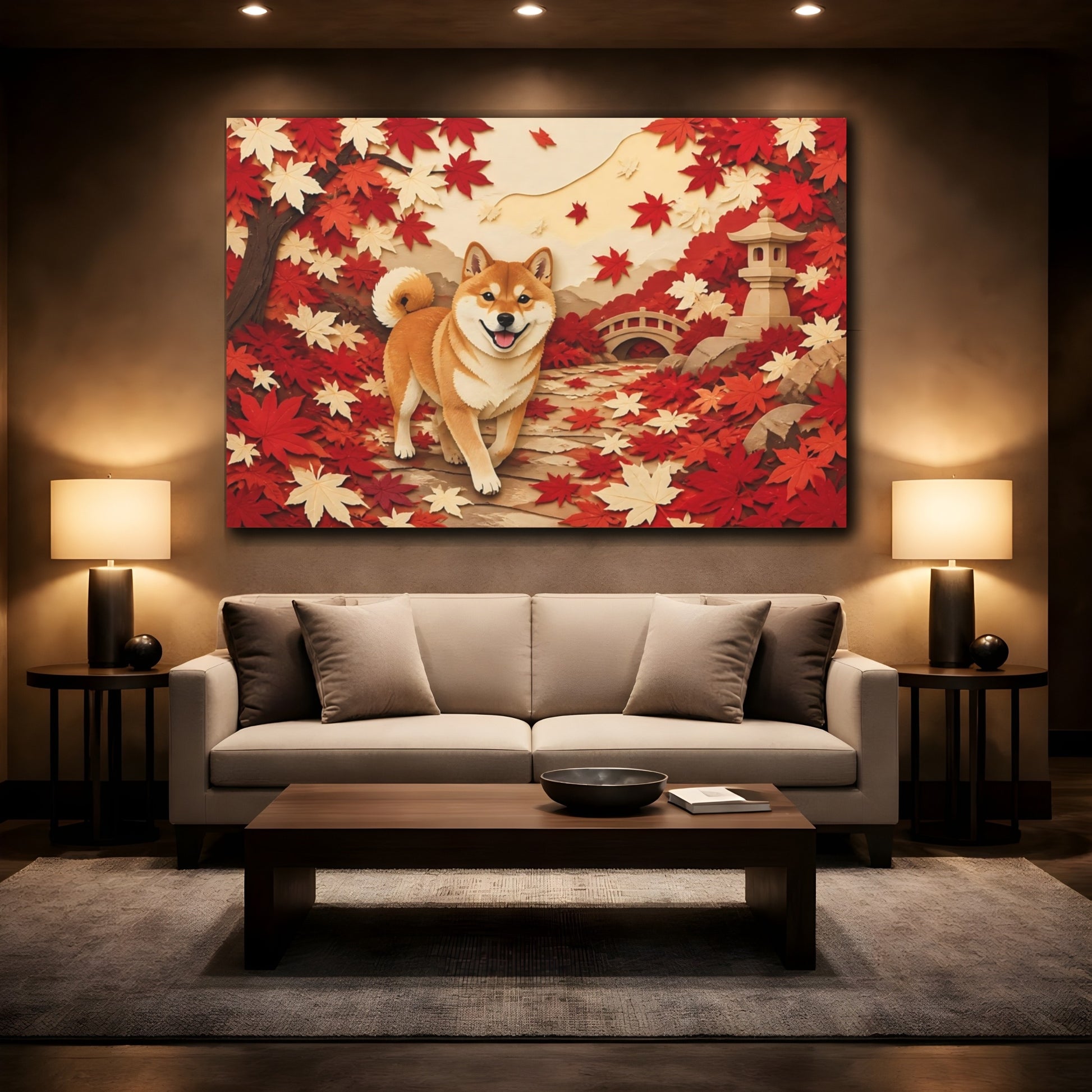 Mockup 2. Shiba Inu Pet Portrait shown as canvas print