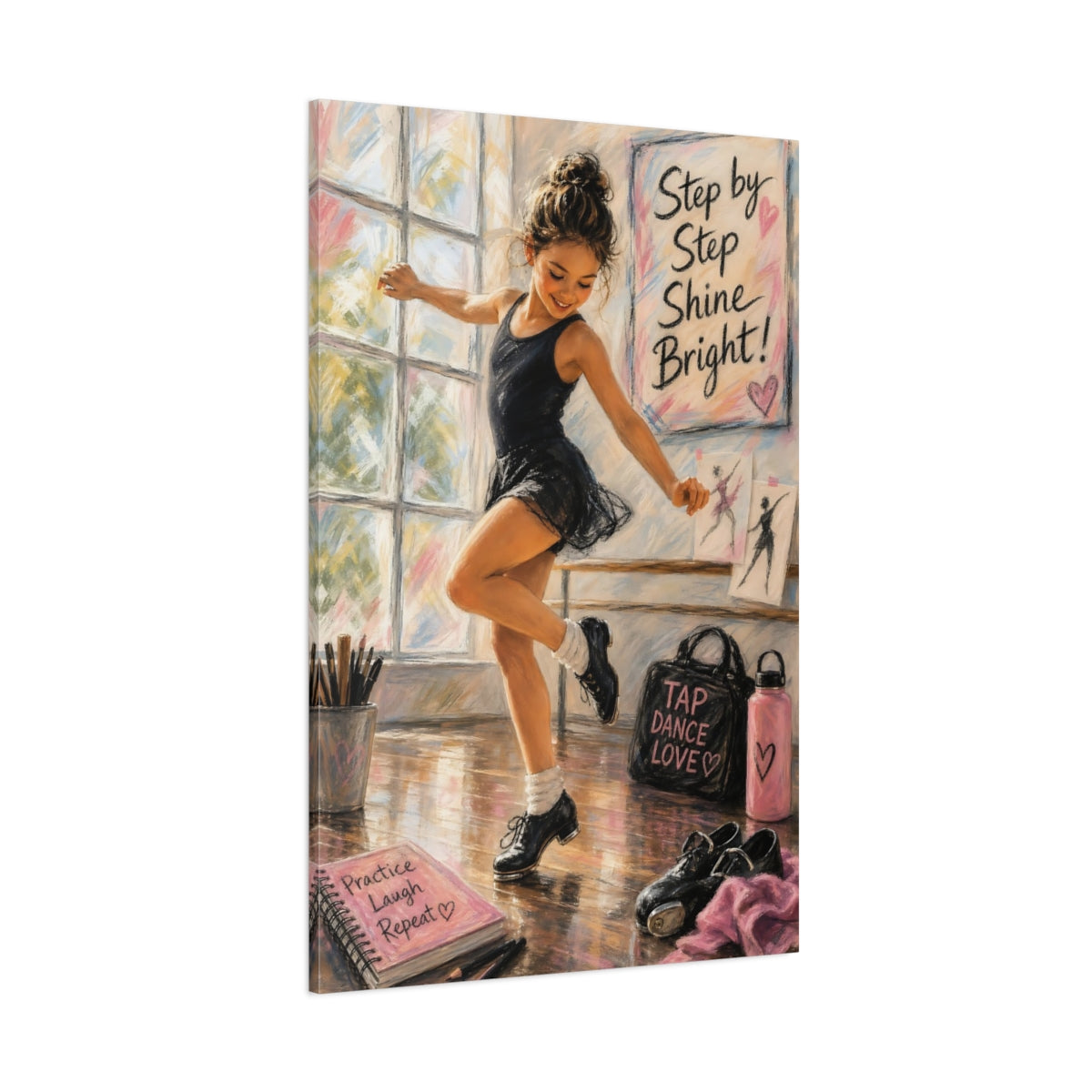 Side Mockup 1. Shine Bright Tap Dancer shown as canvas print