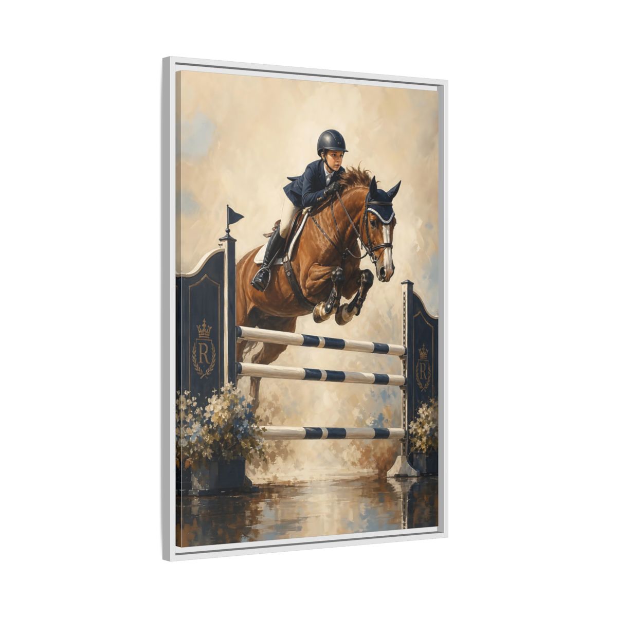 Side Mockup 9. Show Jumping Moment shown as framed canvas print