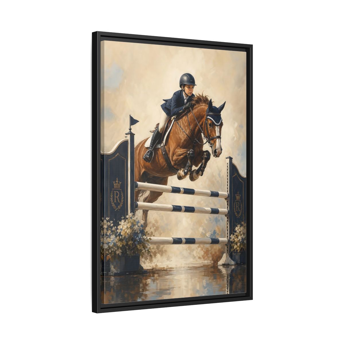 Side Mockup 14. Show Jumping Moment shown as framed canvas print