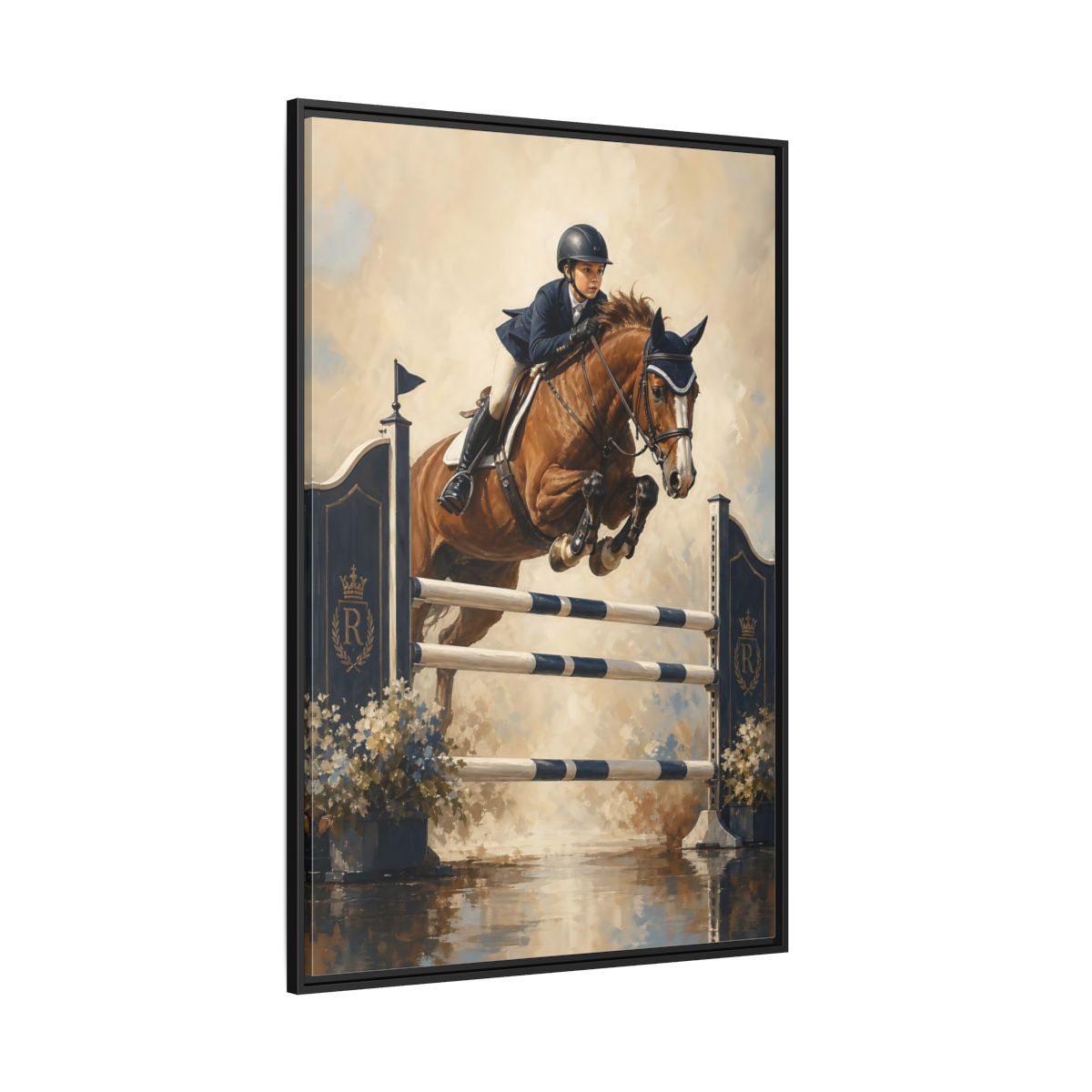 Side Mockup 12. Show Jumping Moment shown as framed canvas print