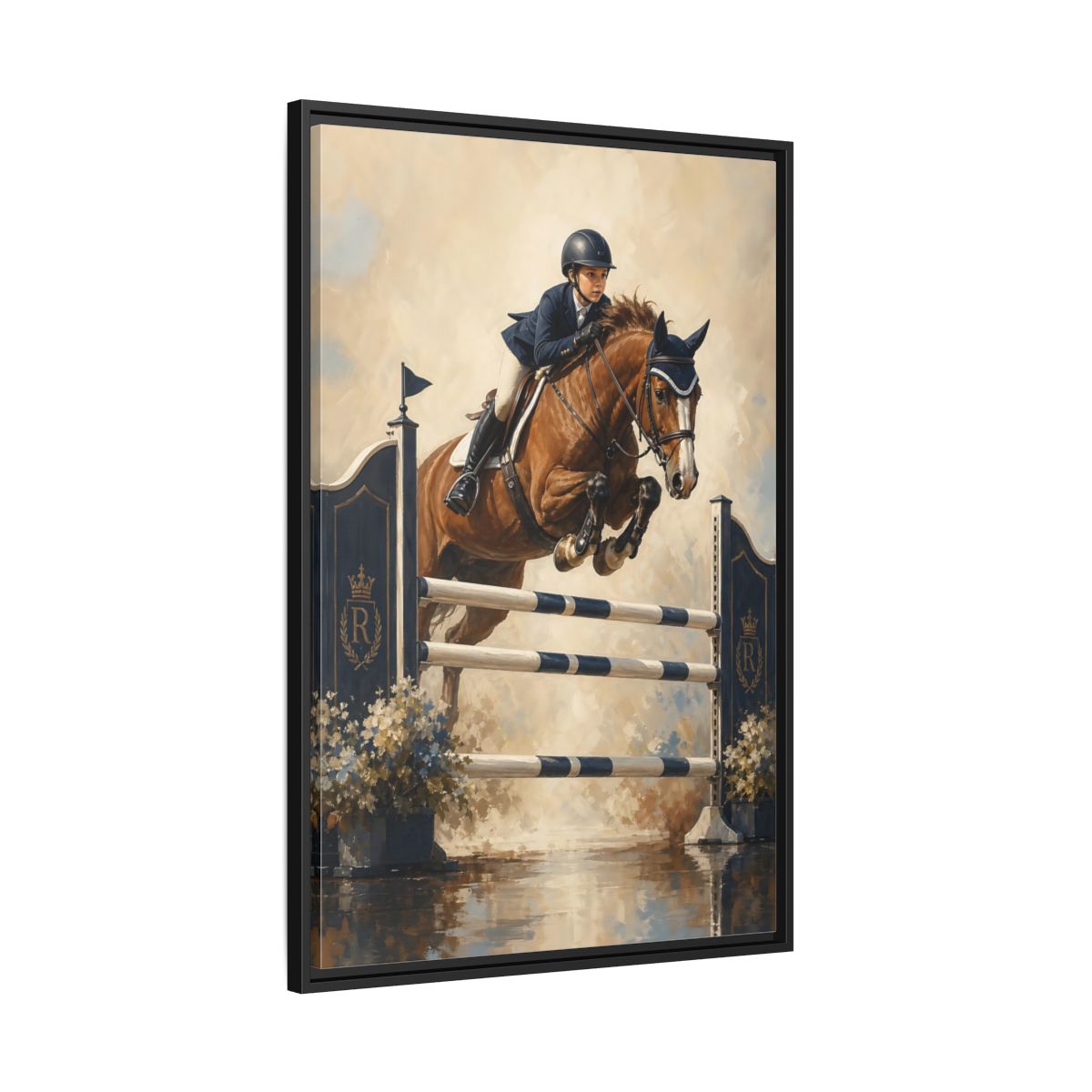 Side Mockup 13. Show Jumping Moment shown as framed canvas print