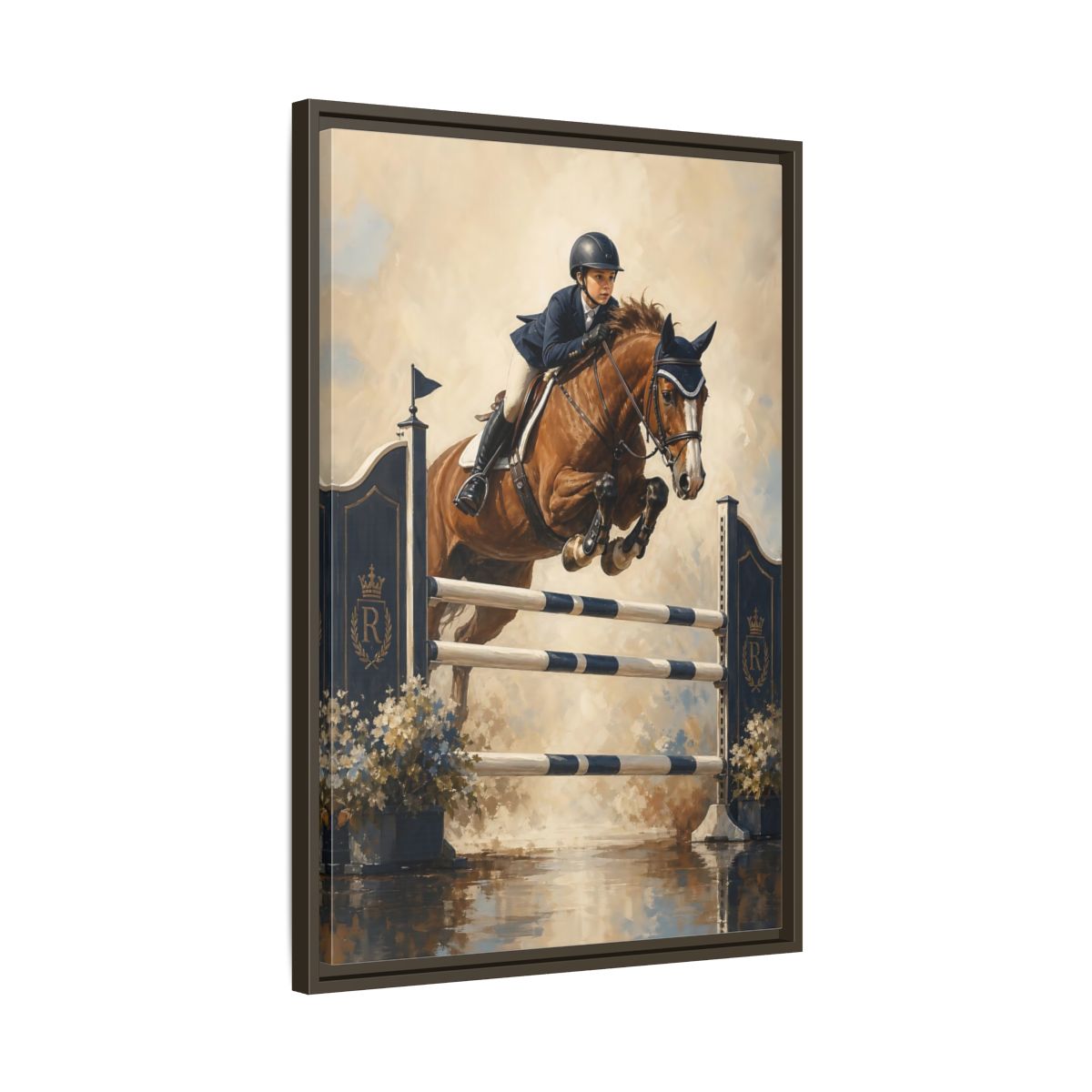 Side Mockup 11. Show Jumping Moment shown as framed canvas print