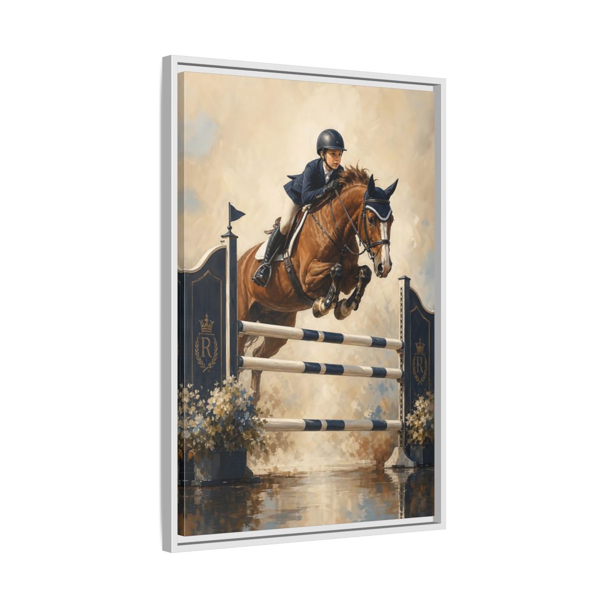 Side Mockup 10. Show Jumping Moment shown as framed canvas print