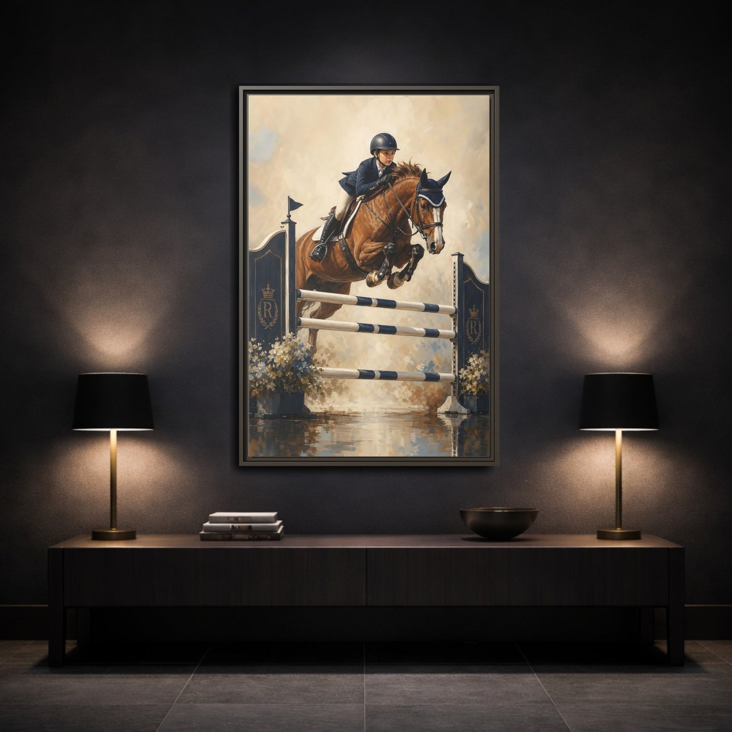 Mockup 3. Show Jumping Moment shown as framed canvas print