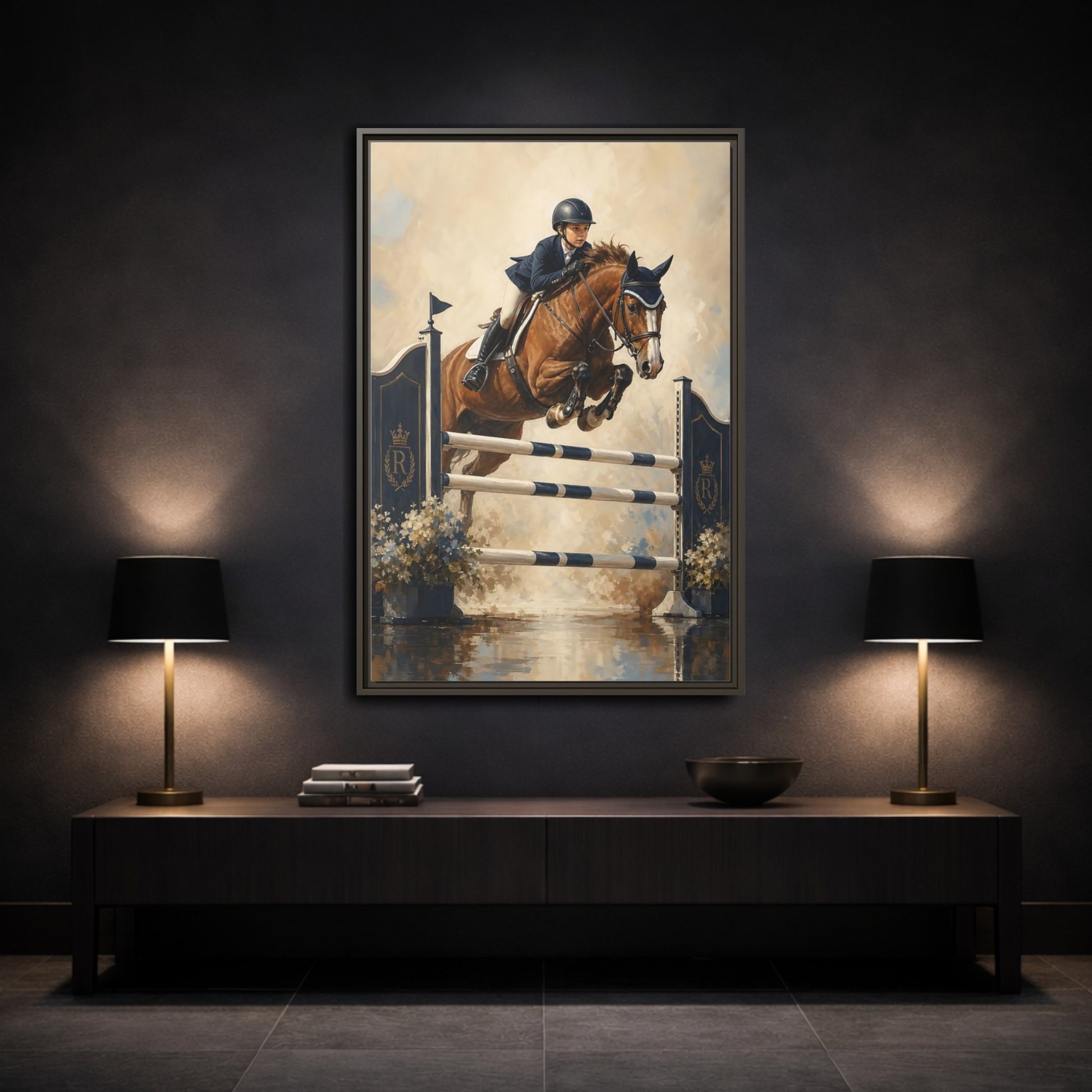 Mockup 3. Show Jumping Moment shown as framed canvas print