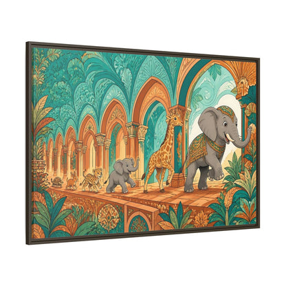 Side Mockup 8. Sienna Archway Animal Parade shown as framed canvas print