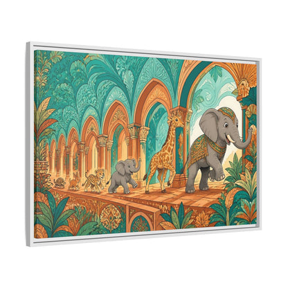 Side Mockup 9. Sienna Archway Animal Parade shown as framed canvas print