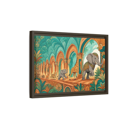 Side Mockup 5. Sienna Archway Animal Parade shown as framed canvas print