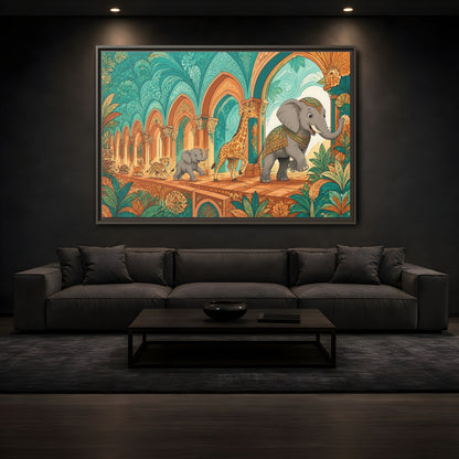 Mockup 3. Sienna Archway Animal Parade shown as framed canvas print