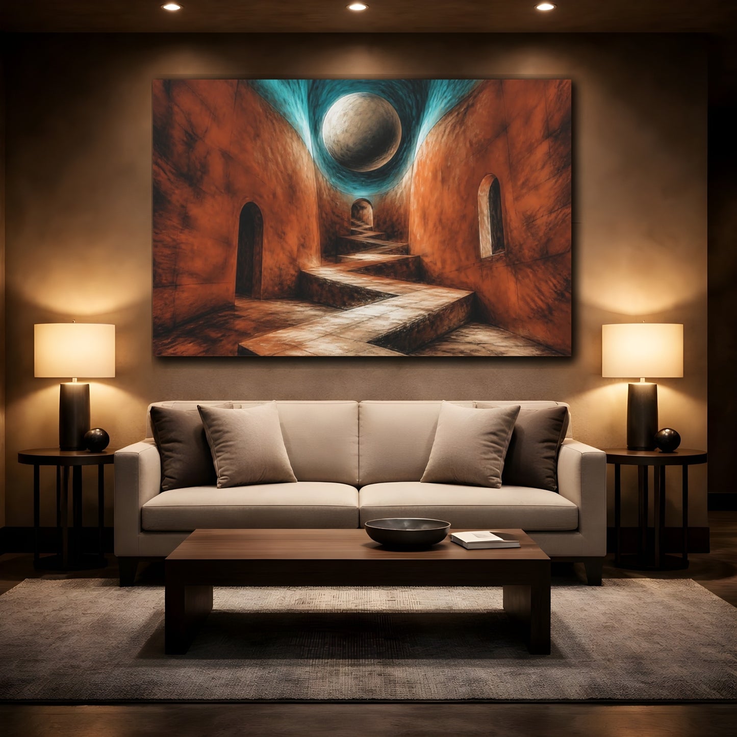 Mockup 2. Sienna Passage Illusion shown as canvas print