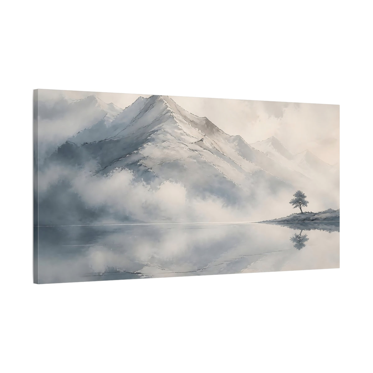 Main Mockup. Silent Mountain Reflection shown as canvas print