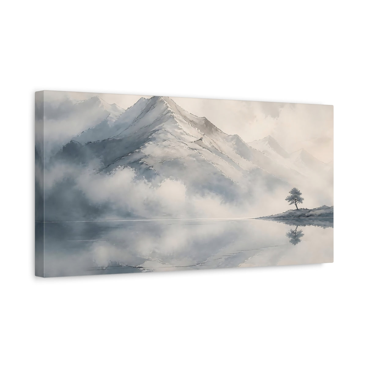 Side Mockup 3. Silent Mountain Reflection shown as canvas print
