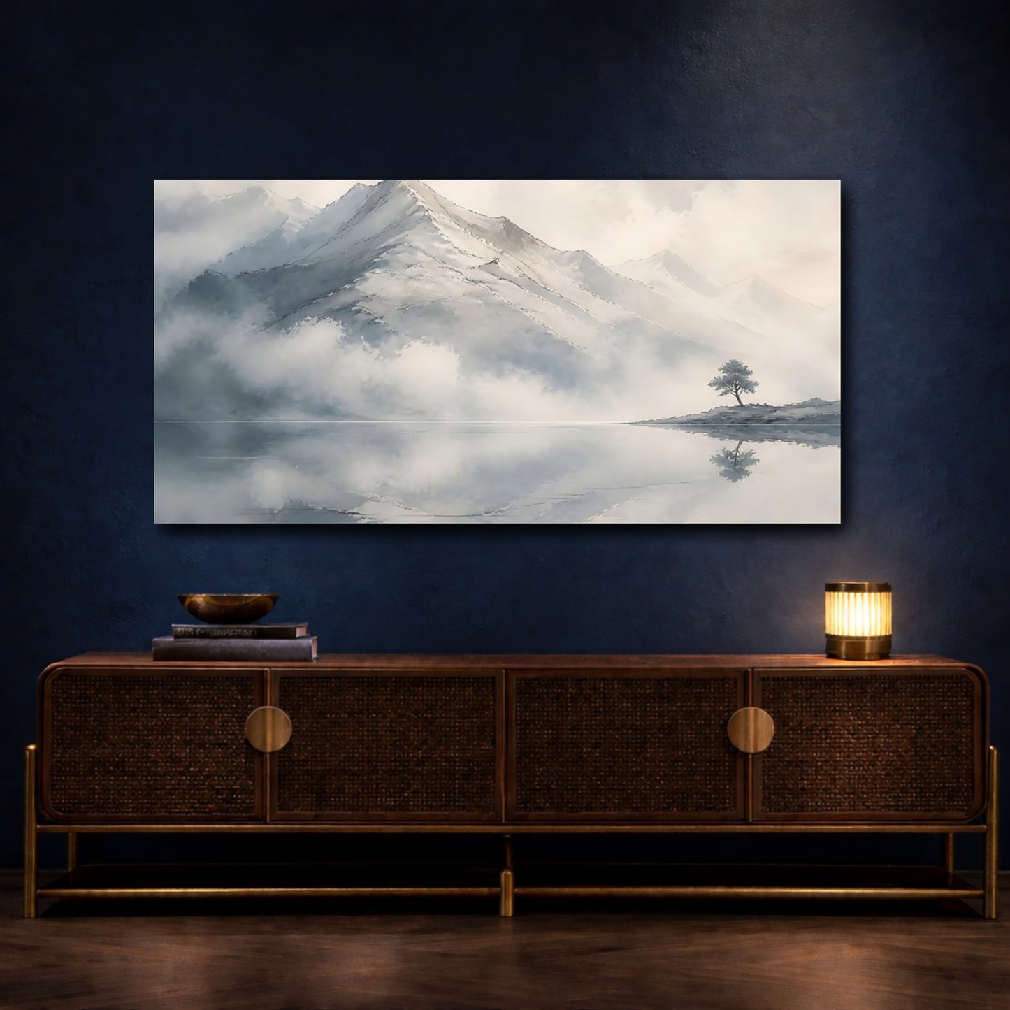 Mockup 4. Silent Mountain Reflection shown as canvas print