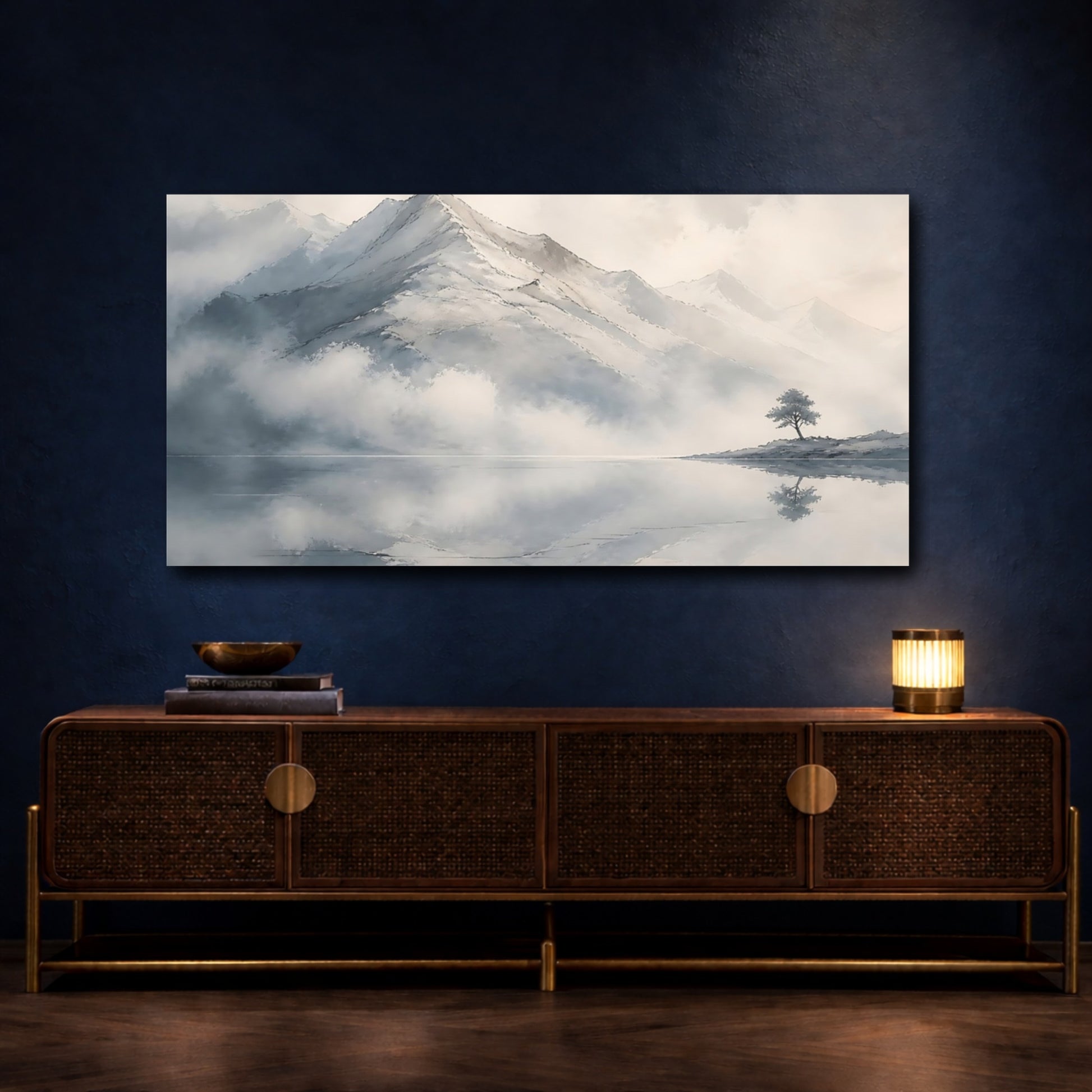 Mockup 4. Silent Mountain Reflection shown as canvas print