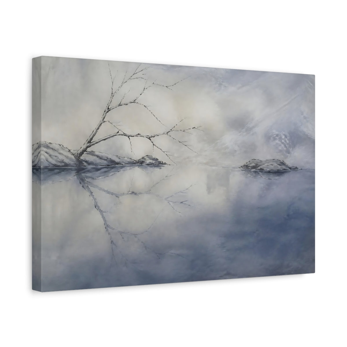 Side Mockup 4. Silent Winter Reflection shown as canvas print