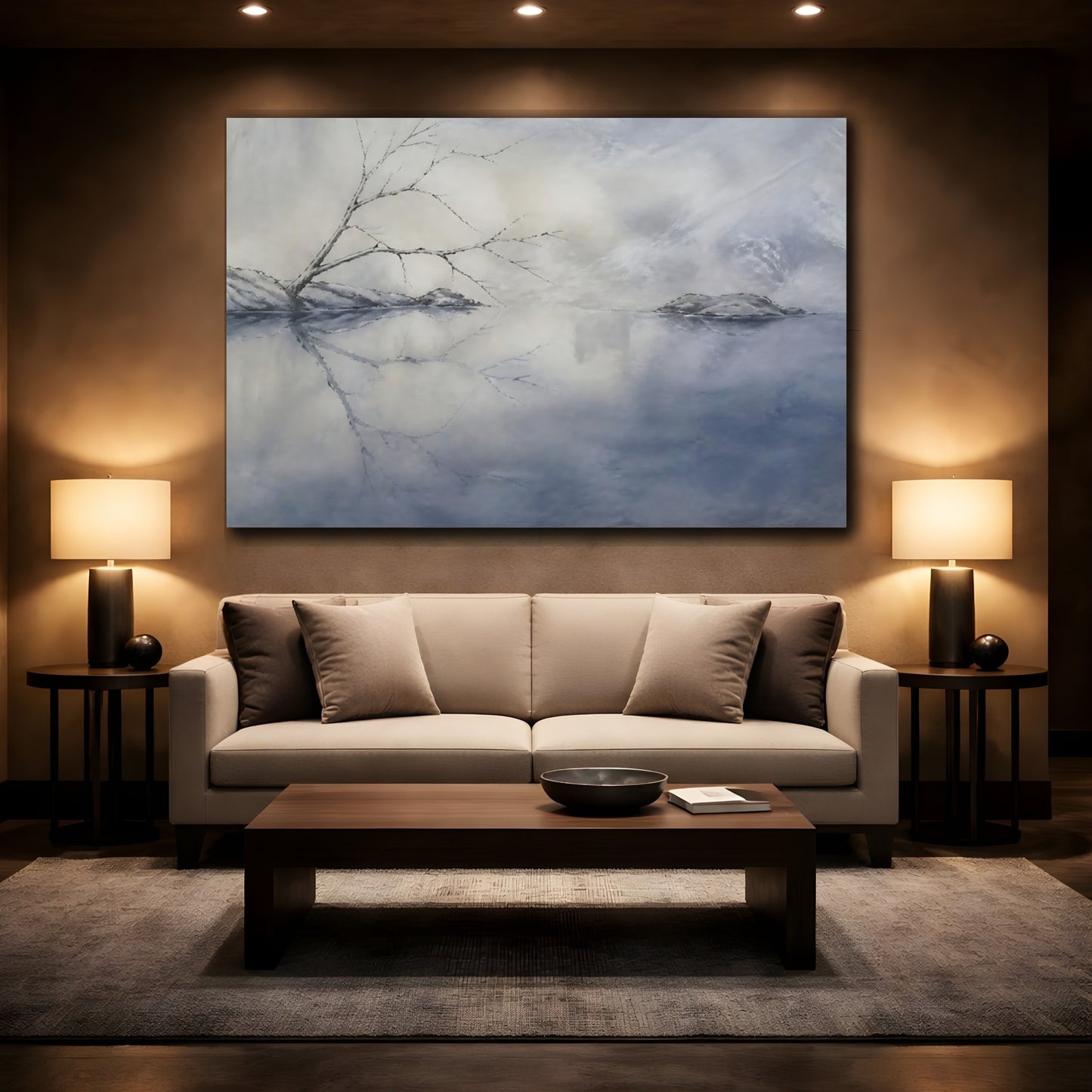 Mockup 2. Silent Winter Reflection shown as canvas print
