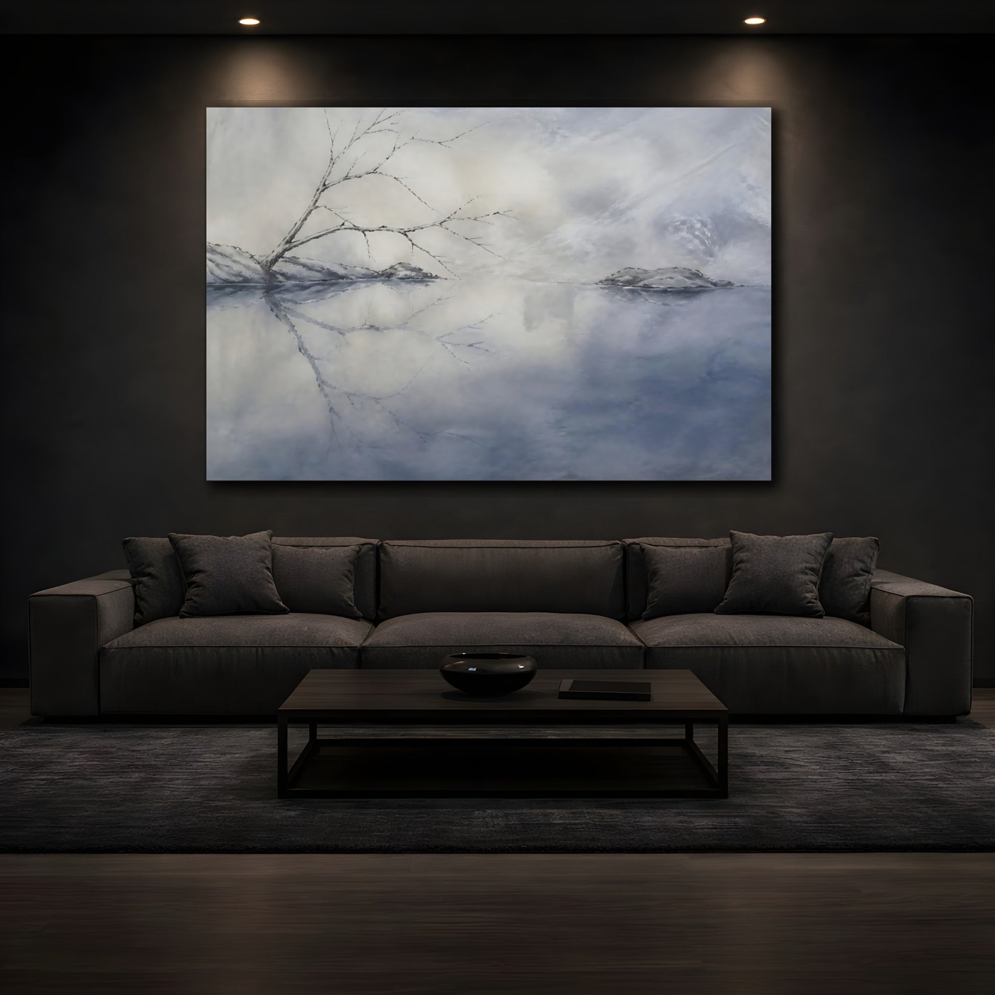 Mockup 3. Silent Winter Reflection shown as canvas print