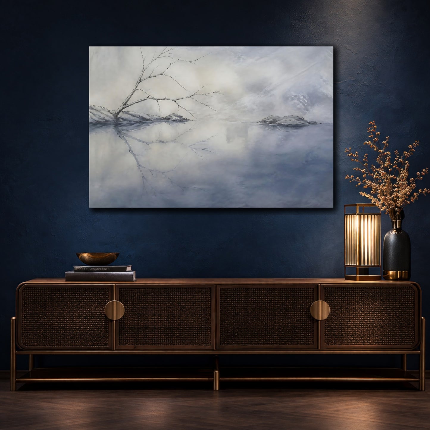 Mockup 4. Silent Winter Reflection shown as canvas print