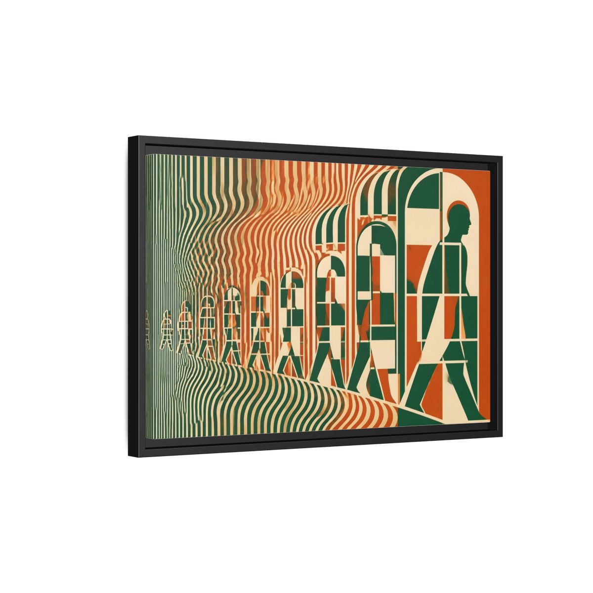 Side Mockup 3. Silhouette Through Arches shown as framed canvas print
