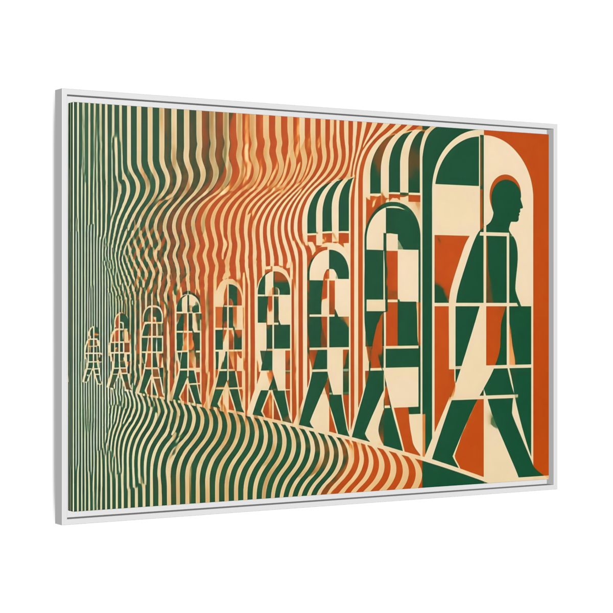 Side Mockup 7. Silhouette Through Arches shown as framed canvas print