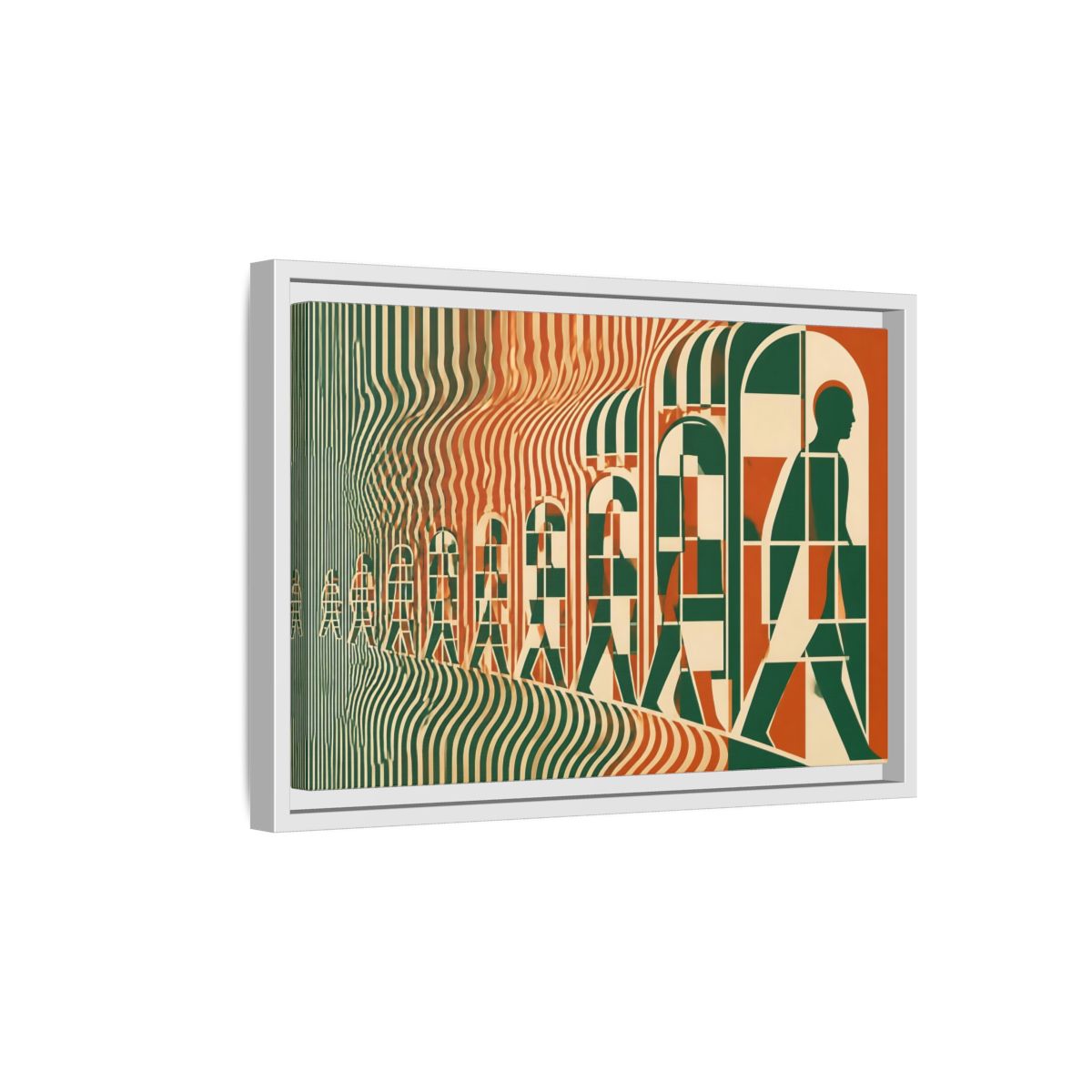 Side Mockup 4. Silhouette Through Arches shown as framed canvas print