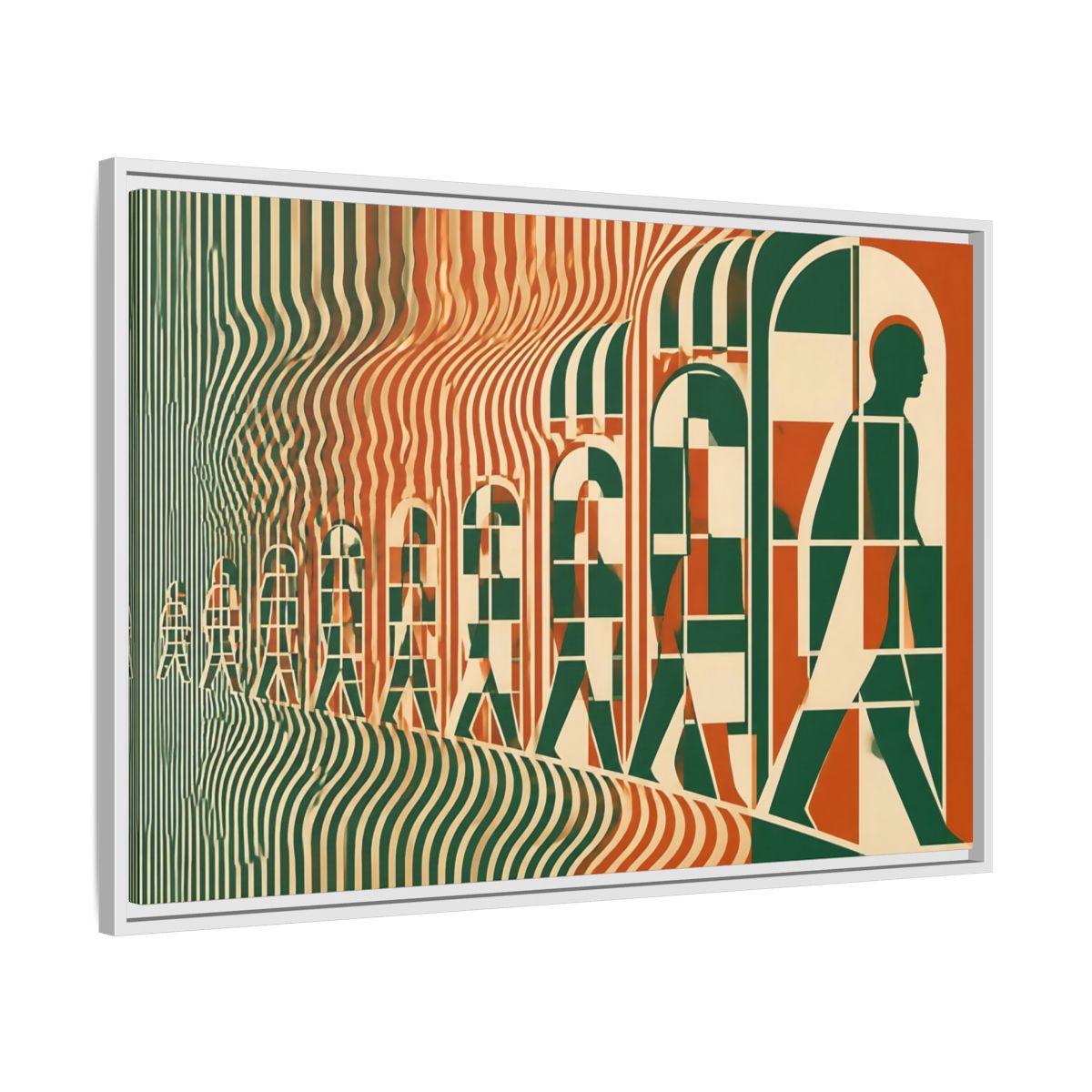 Side Mockup 9. Silhouette Through Arches shown as framed canvas print