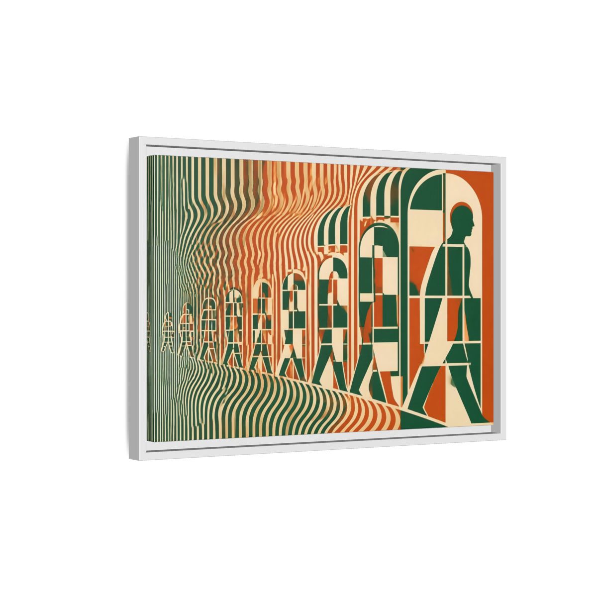 Side Mockup 1. Silhouette Through Arches shown as framed canvas print
