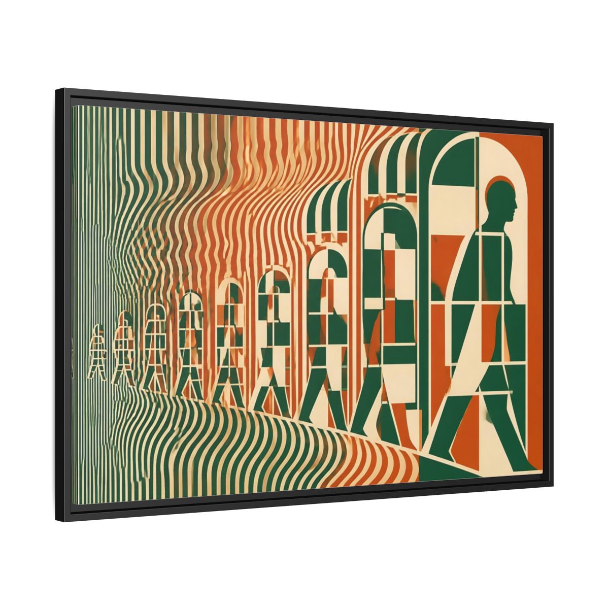 Side Mockup 13. Silhouette Through Arches shown as framed canvas print