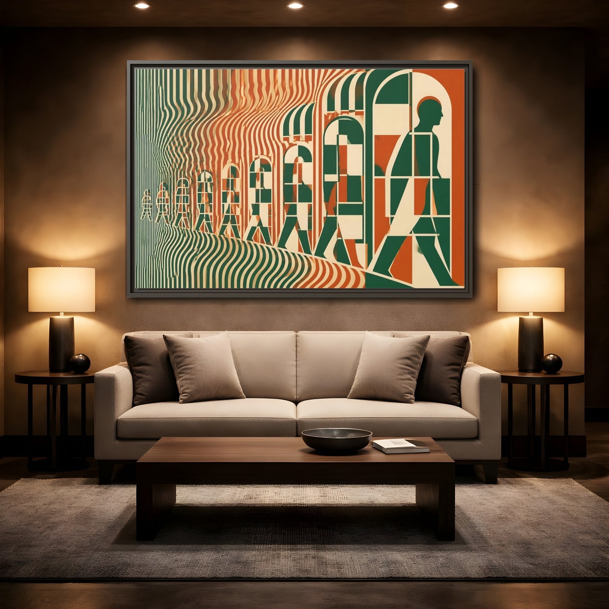Mockup 2. Silhouette Through Arches shown as framed canvas print