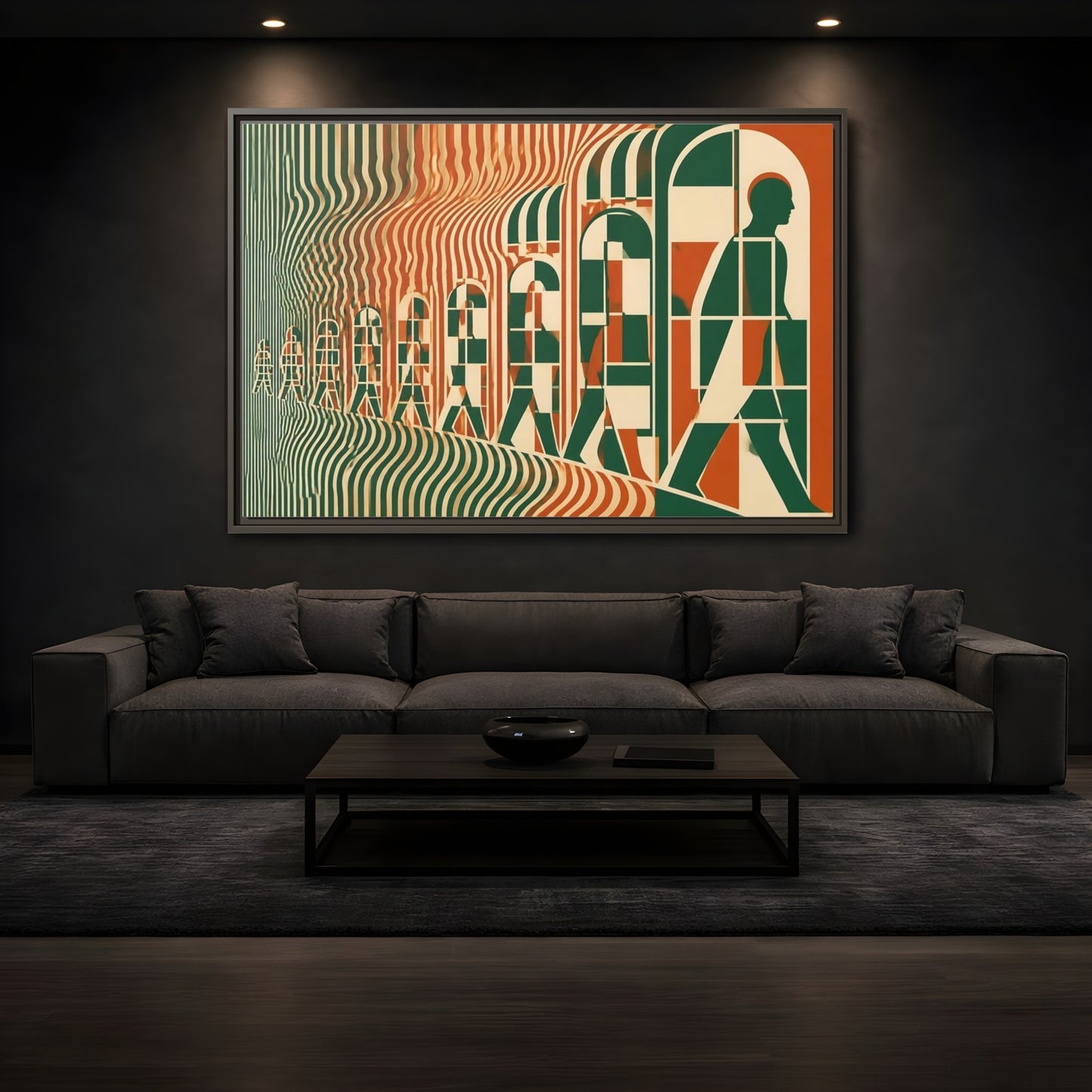 Mockup 3. Silhouette Through Arches shown as framed canvas print