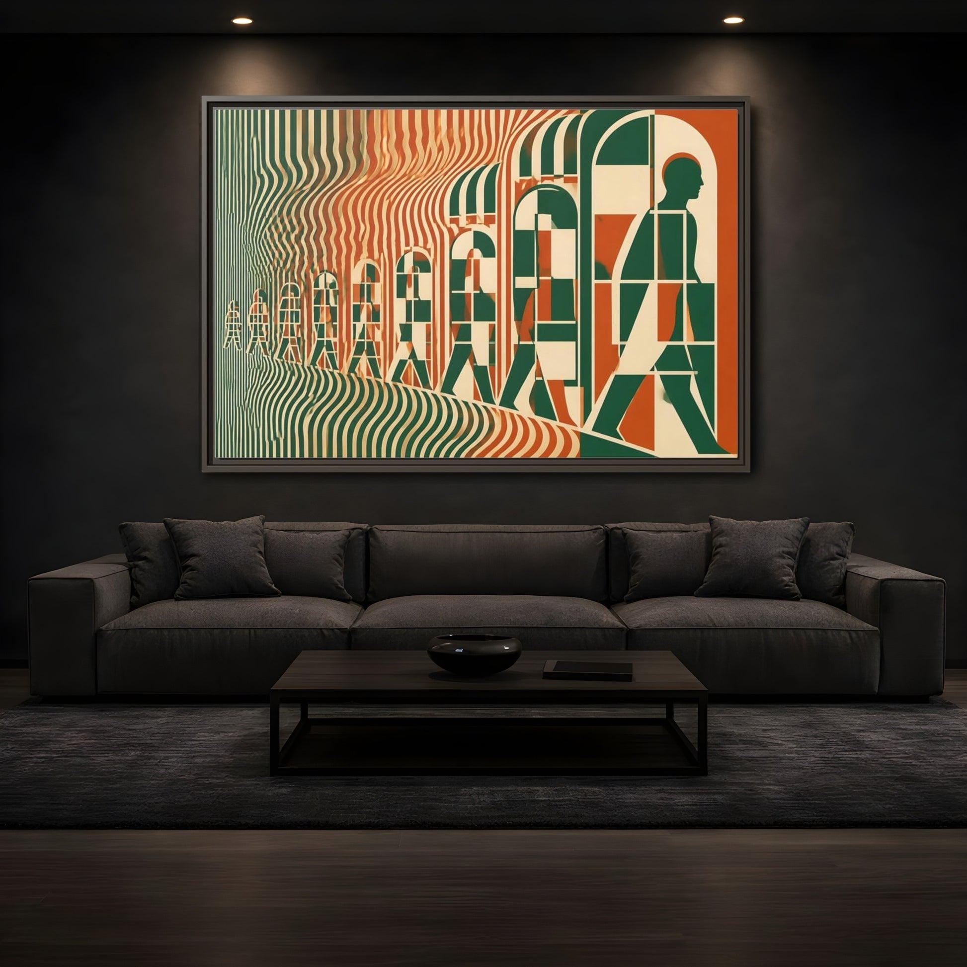 Mockup 3. Silhouette Through Arches shown as framed canvas print