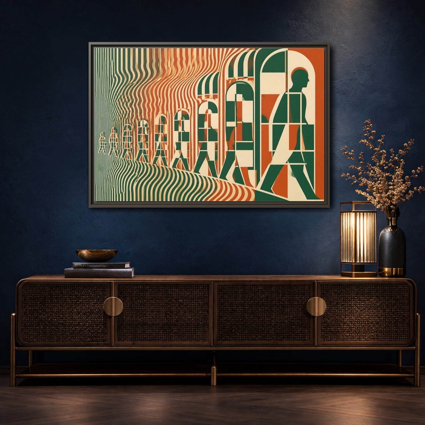 Mockup 4. Silhouette Through Arches shown as framed canvas print