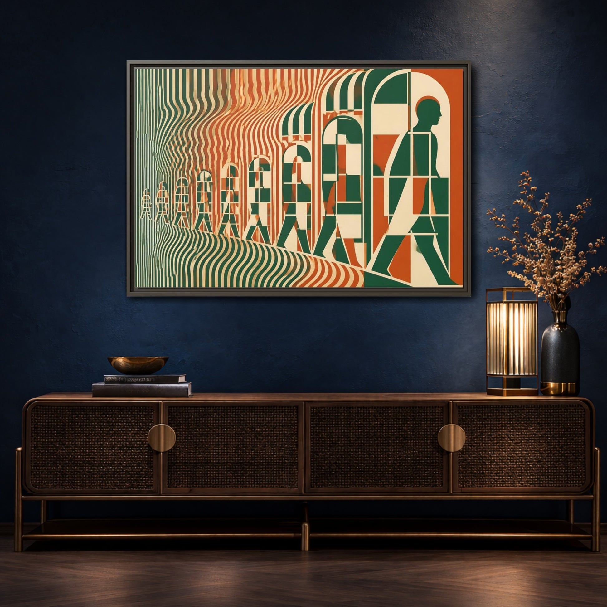 Mockup 4. Silhouette Through Arches shown as framed canvas print