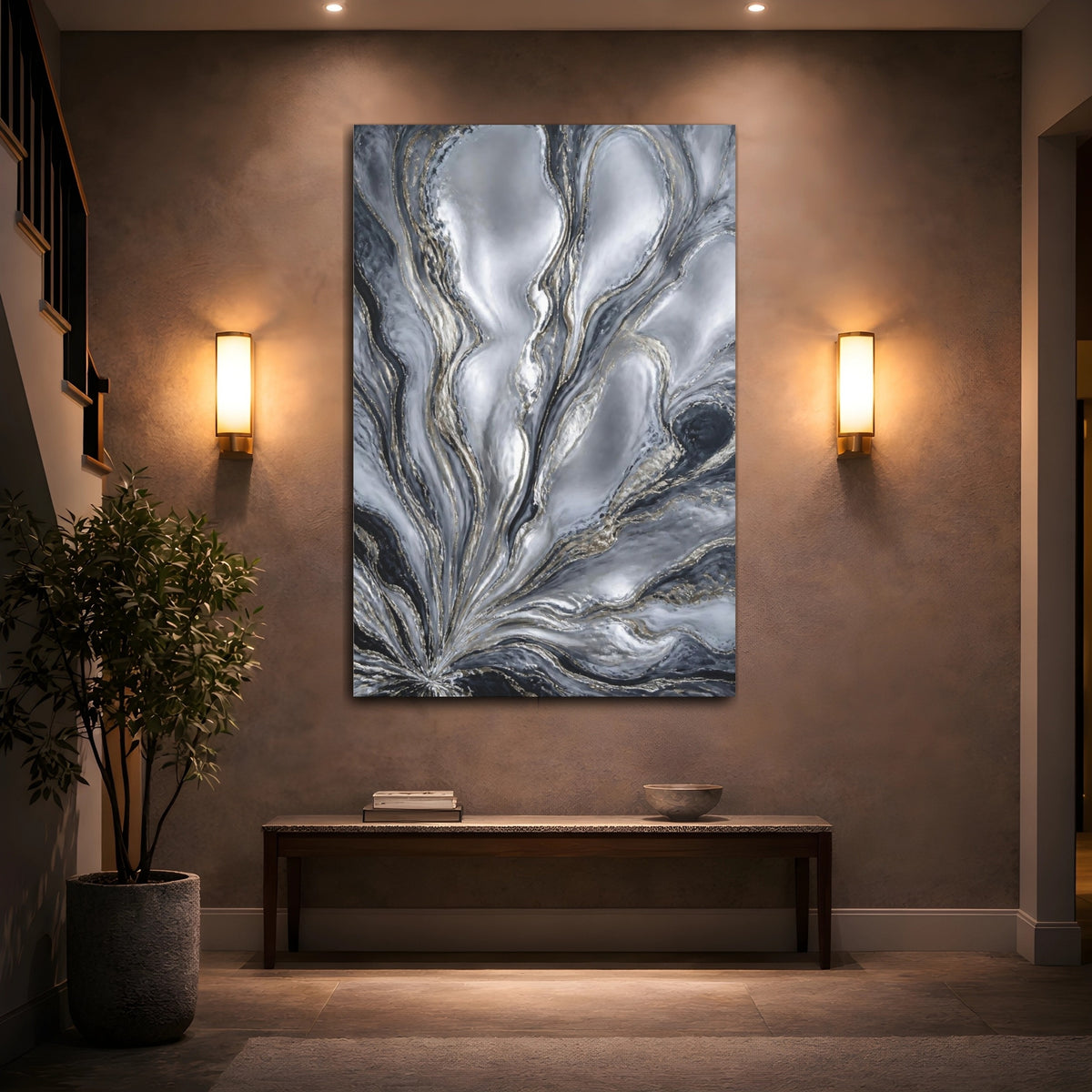 Mockup 2. Silver Accent Currents shown as canvas print