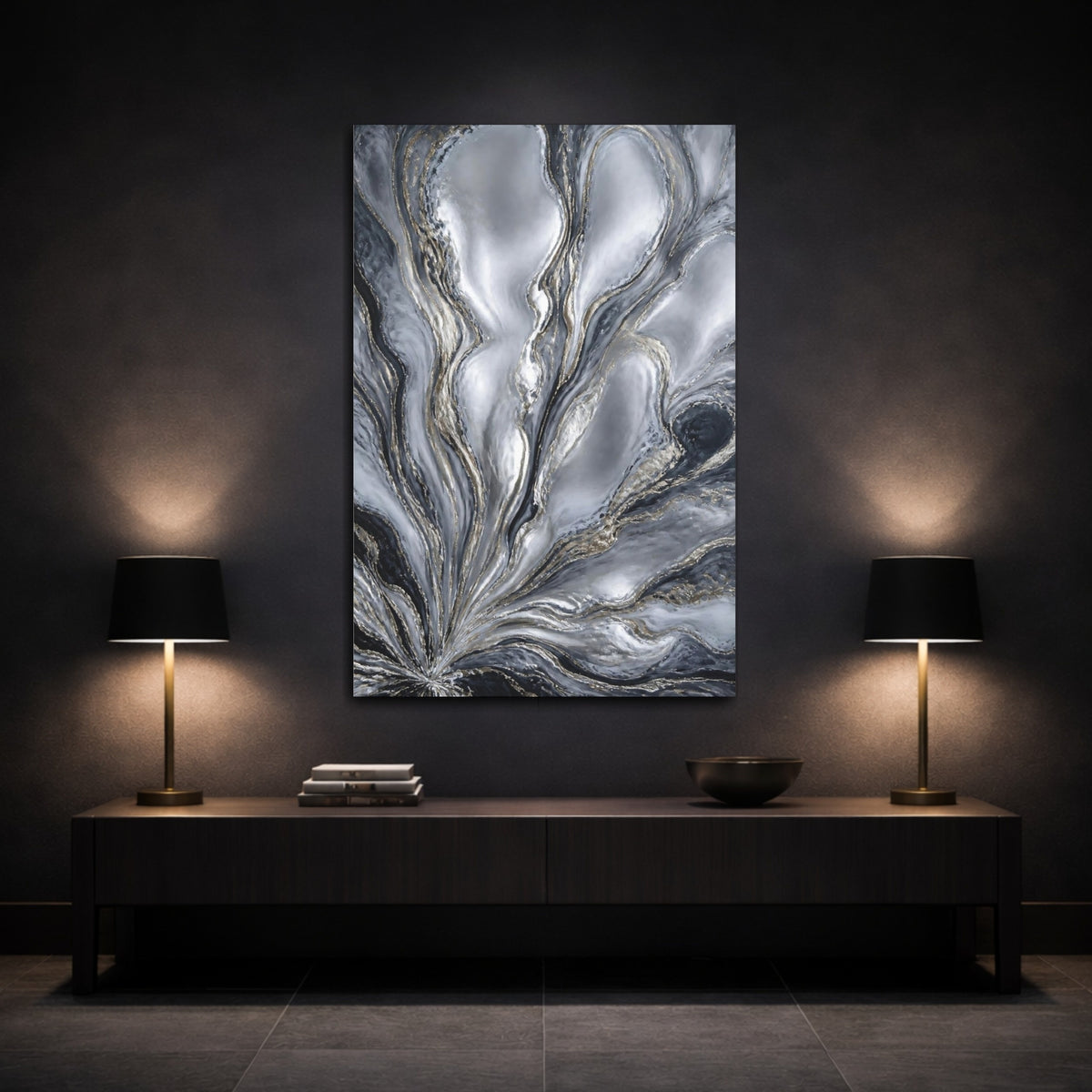Mockup 3. Silver Accent Currents shown as canvas print