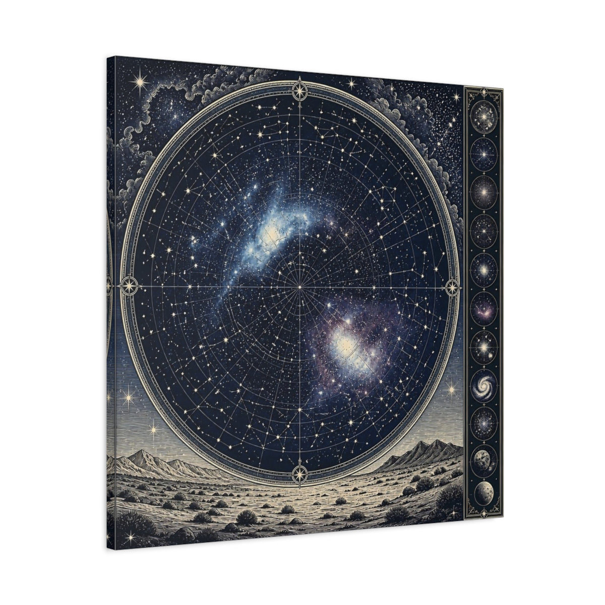 Side Mockup 3. Silver Desert Star Map shown as canvas print