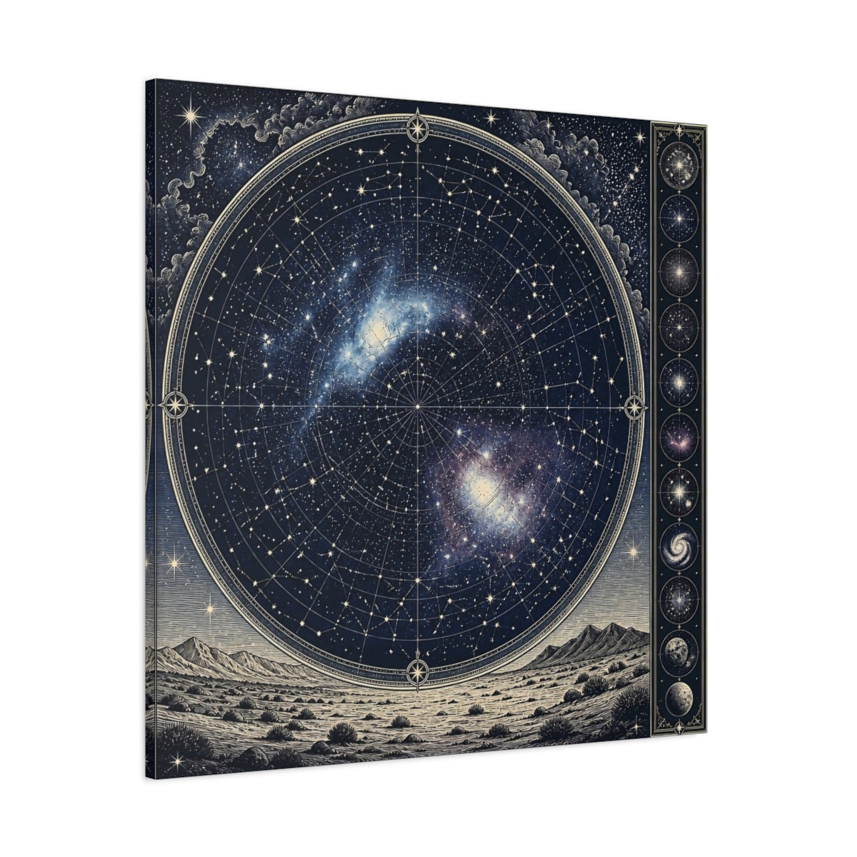 Side Mockup 1. Silver Desert Star Map shown as canvas print