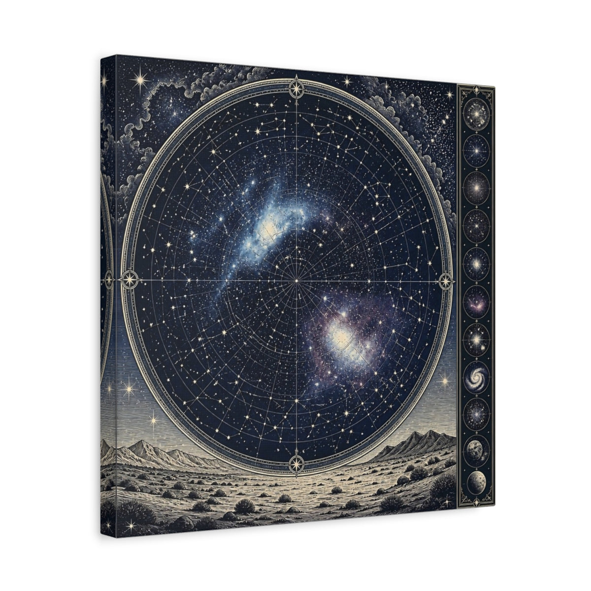 Side Mockup 6. Silver Desert Star Map shown as canvas print