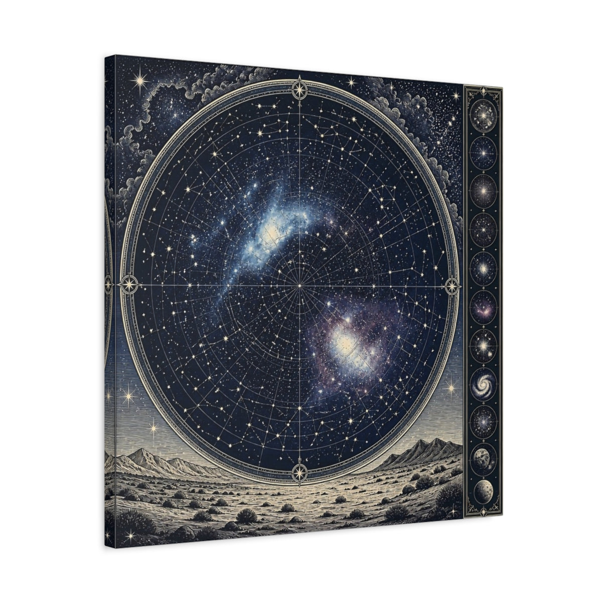 Side Mockup 4. Silver Desert Star Map shown as canvas print