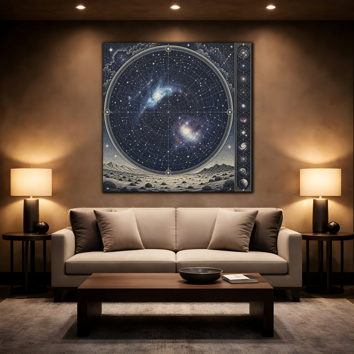 Mockup 2. Silver Desert Star Map shown as canvas print