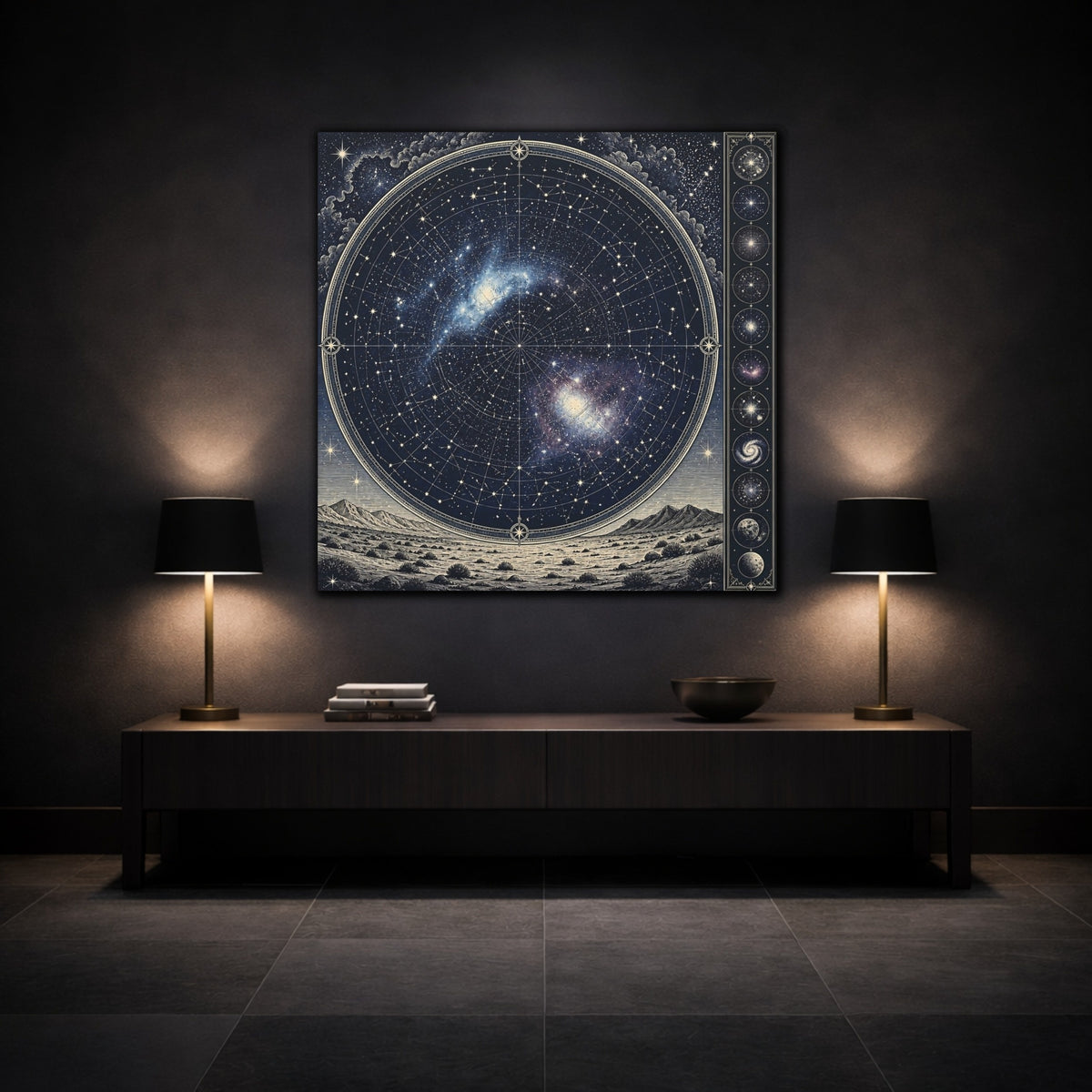 Mockup 3. Silver Desert Star Map shown as canvas print